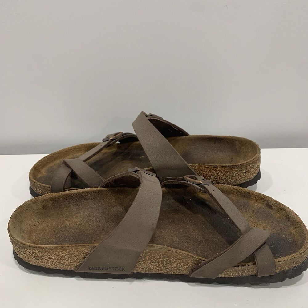 Birkenstock Mayari Brown Leather Loop Slip On Sandals Shoes Womens Sz 9-9.5/EU40 - Picture 9 of 11